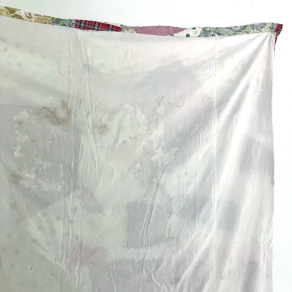 Vintage 40’s crazy quilt feedsack cotton small quilt blanket